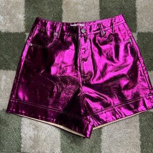 Buddy Love Metallic Fuchsia High Waist Shorts